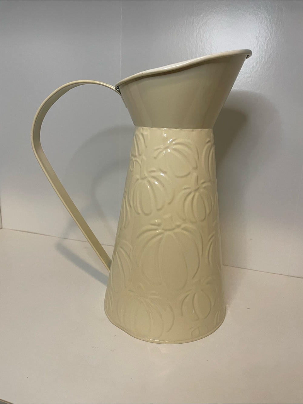 Cream Embossed Pumpkin Metal Pitcher Vase - Home Art Decor Vase